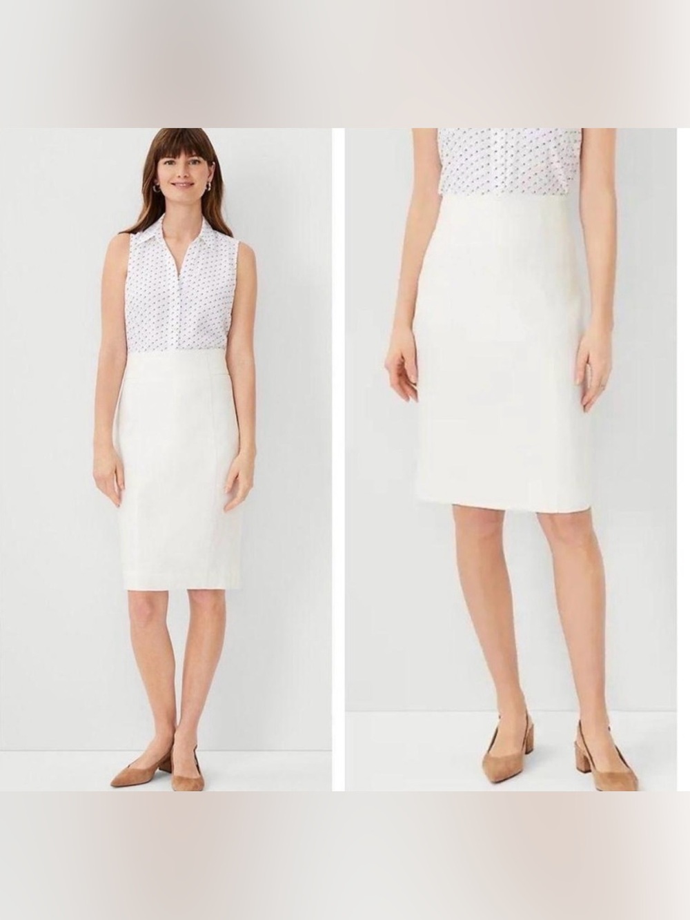 ANN TAYLOR Classic White Pencil Skirt lined Women's size 12